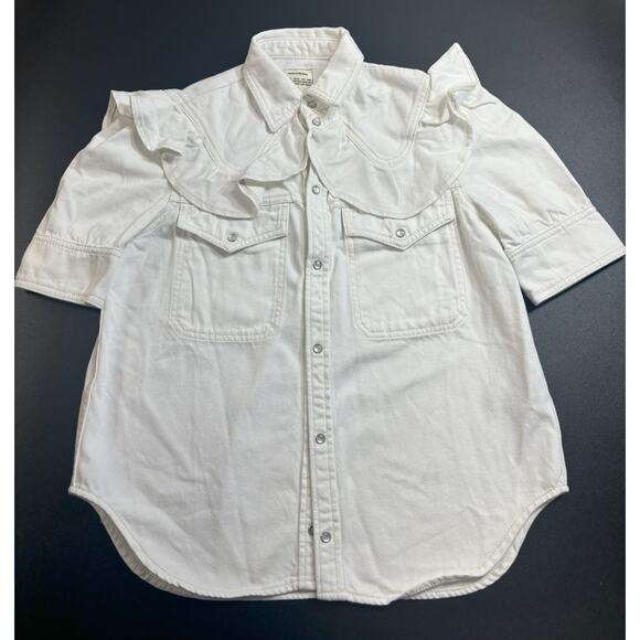 Zadig & Voltaire NWOT‎ Toky Ruffle Cotton Denim Shirt in Judo Jacket Small $298 - Picture 3 of 6
